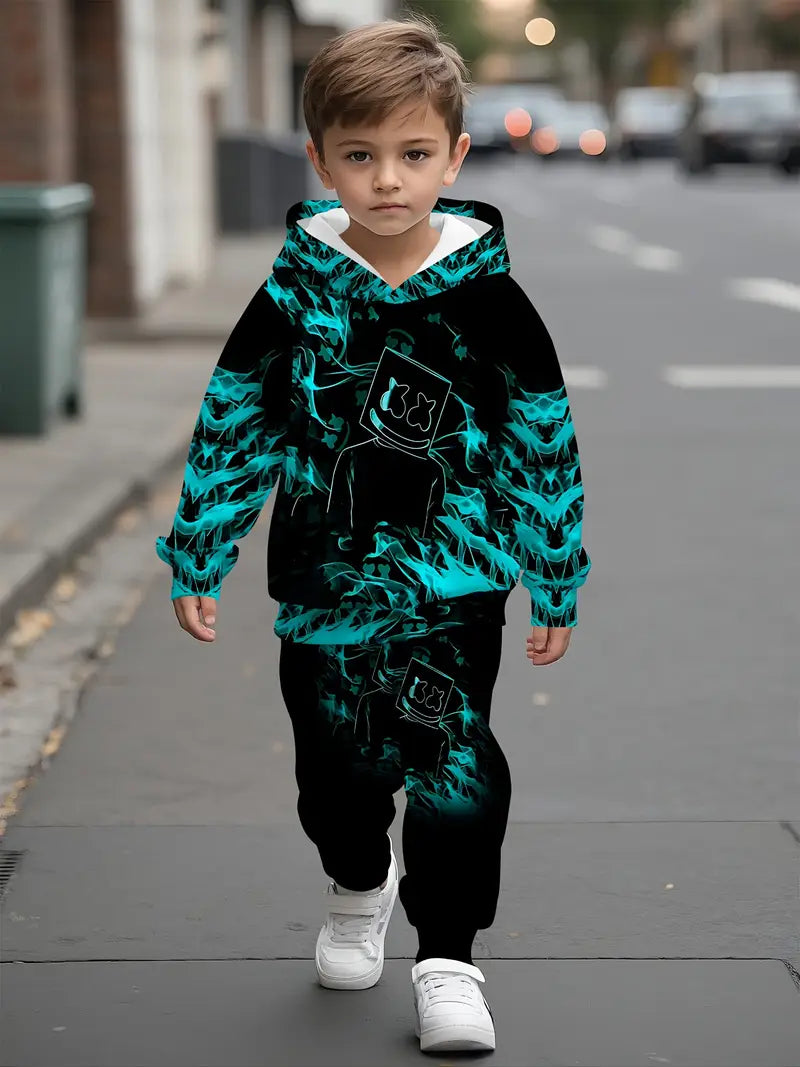 Baby Boys & Girls Hoodie Set Turquoise Blue & Black