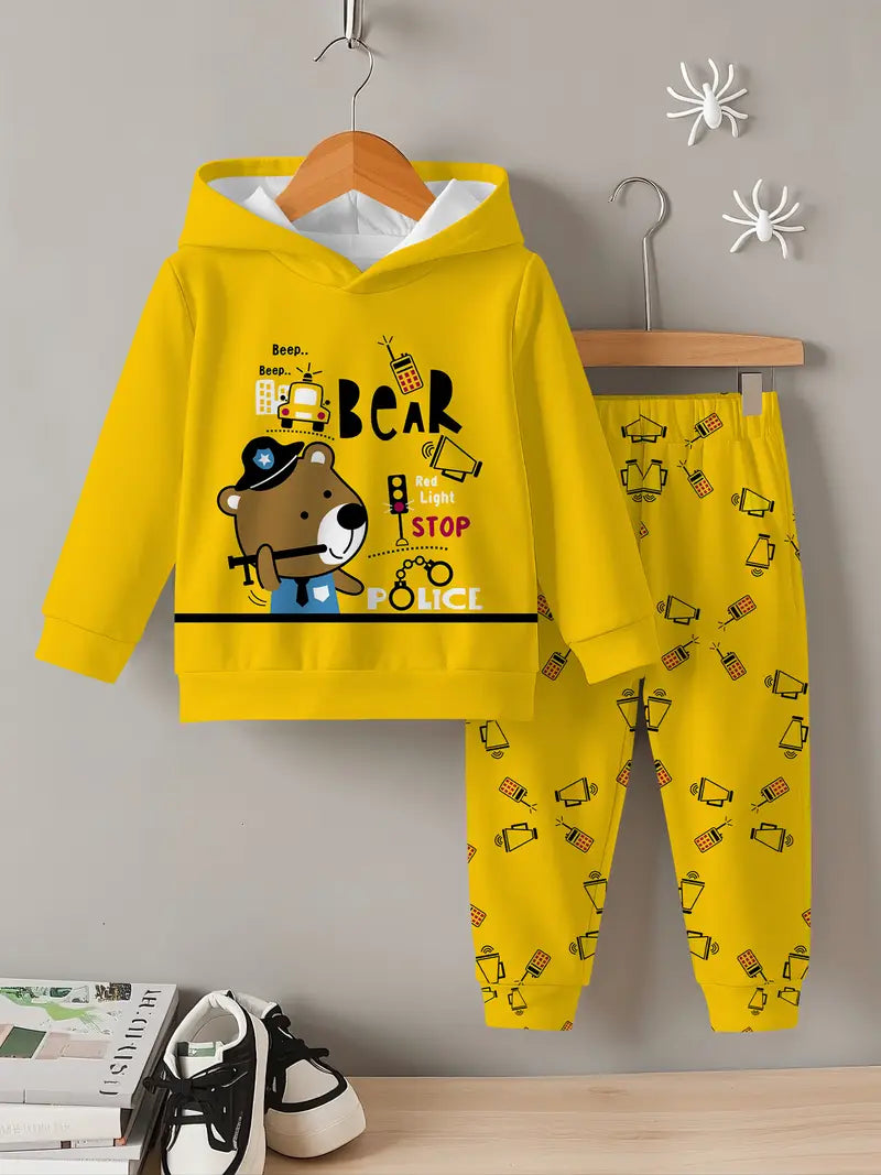 Baby Boys & Girls Hoodie Set Cartoon Bear Police