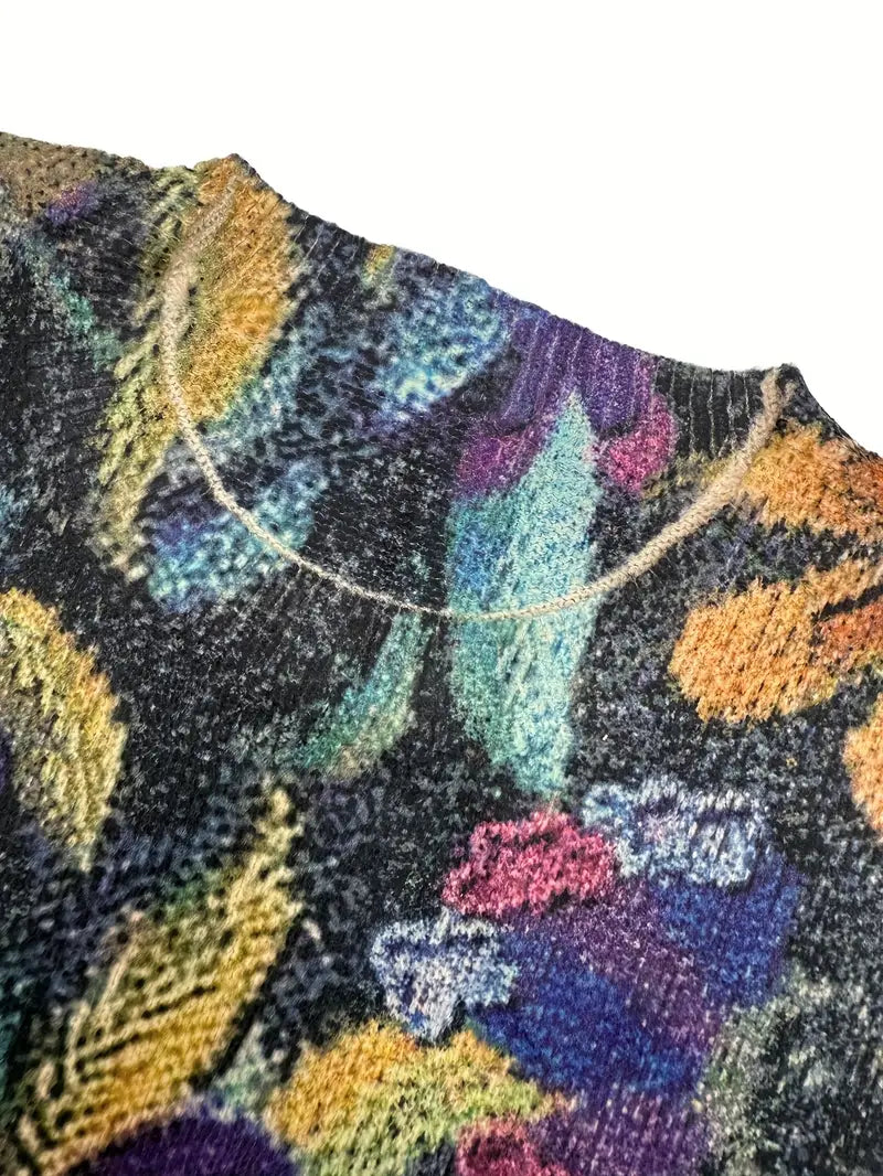 Casual Crew Neck Long Sleeve Sweater, Women's Clothing Abstract Colorful