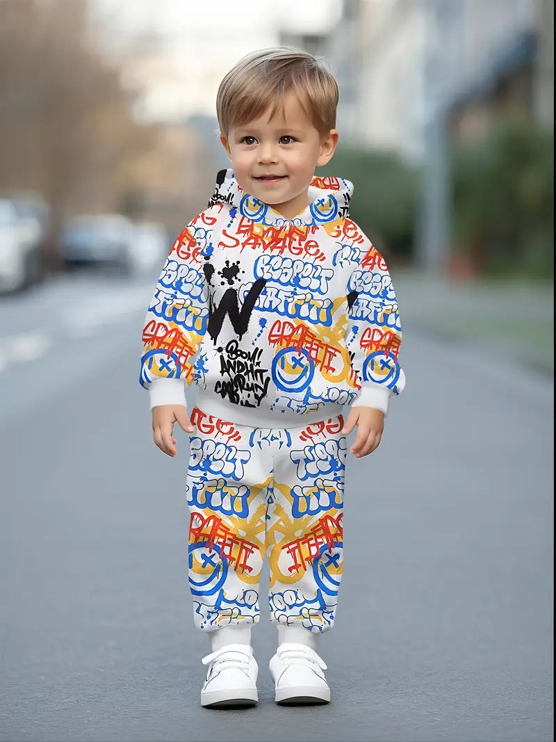 Baby Boys & Girls Hoodie Set spray-painted letter