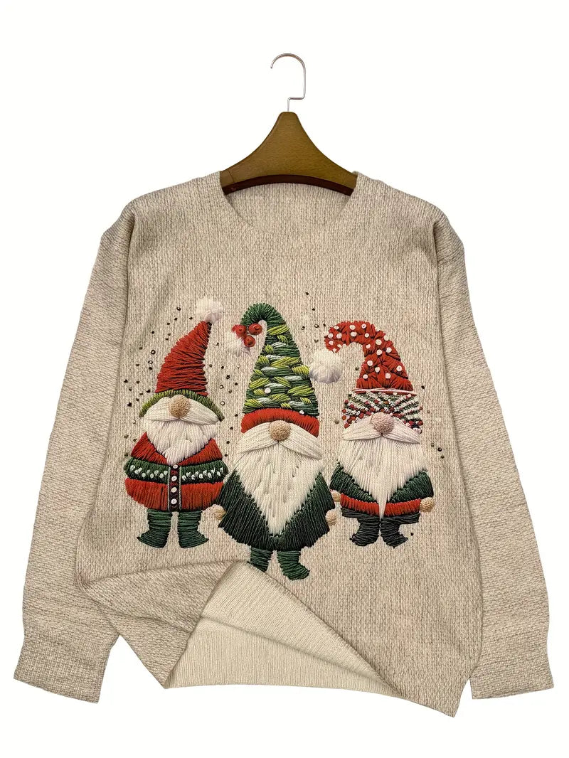 Casual Crew Neck Long Sleeve Sweater, Women's Clothing Gothic Raven & Santa Claus