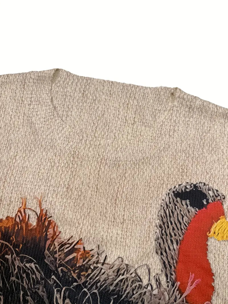 Casual Crew Neck Long Sleeve Sweater, Women's Clothing Turkey Pattern
