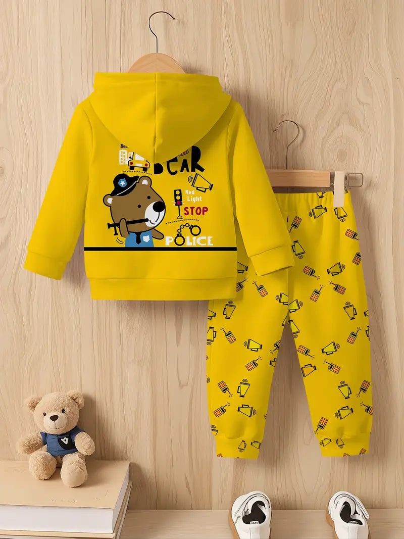 Baby Boys & Girls Hoodie Set Cartoon Bear Police