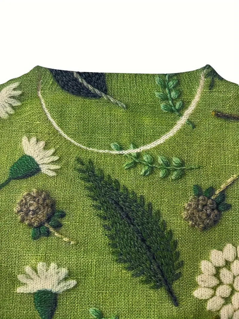 Casual Crew Neck Long Sleeve Sweater, Women's Clothing Dandelion Print