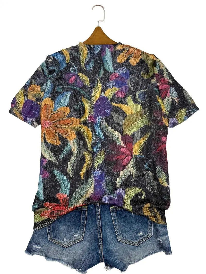 Casual Crew Neck Long Sleeve Sweater, Women's Clothing Abstract Colorful