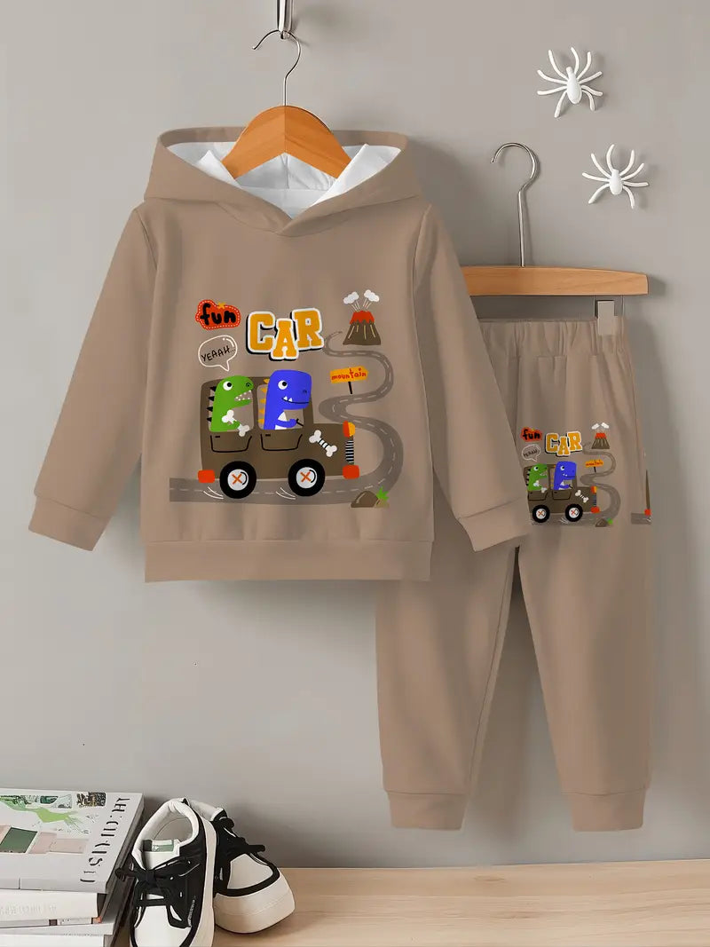 Baby Boys & Girls Hoodie Set cartoon car and dinosaur