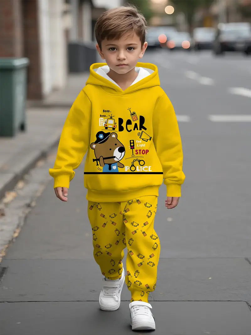 Baby Boys & Girls Hoodie Set Cartoon Bear Police