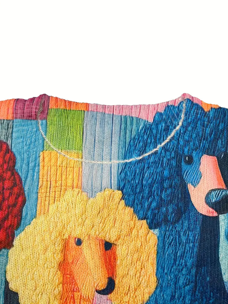 Casual Crew Neck Long Sleeve Sweater, Women's Clothing Toy dog Pattern