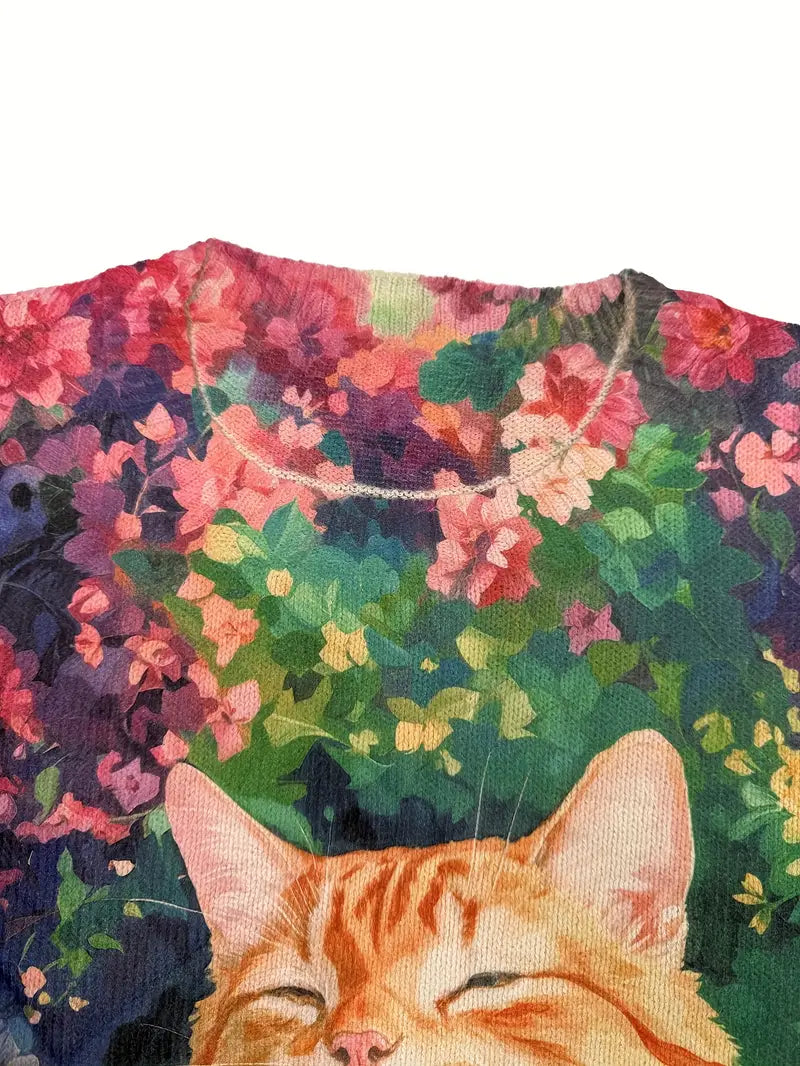 Casual Crew Neck Long Sleeve Sweater, Women's Clothing Maneki-Neko Lucky Cat