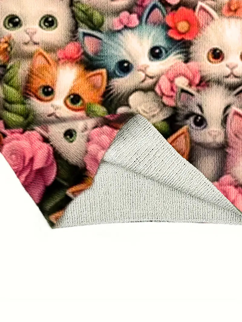 Casual Crew Neck Long Sleeve Sweater, Women's Clothing Cat & Floral