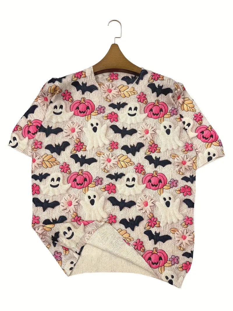 Casual Crew Neck Long Sleeve Sweater, Women's Clothing Pink Pumpkin