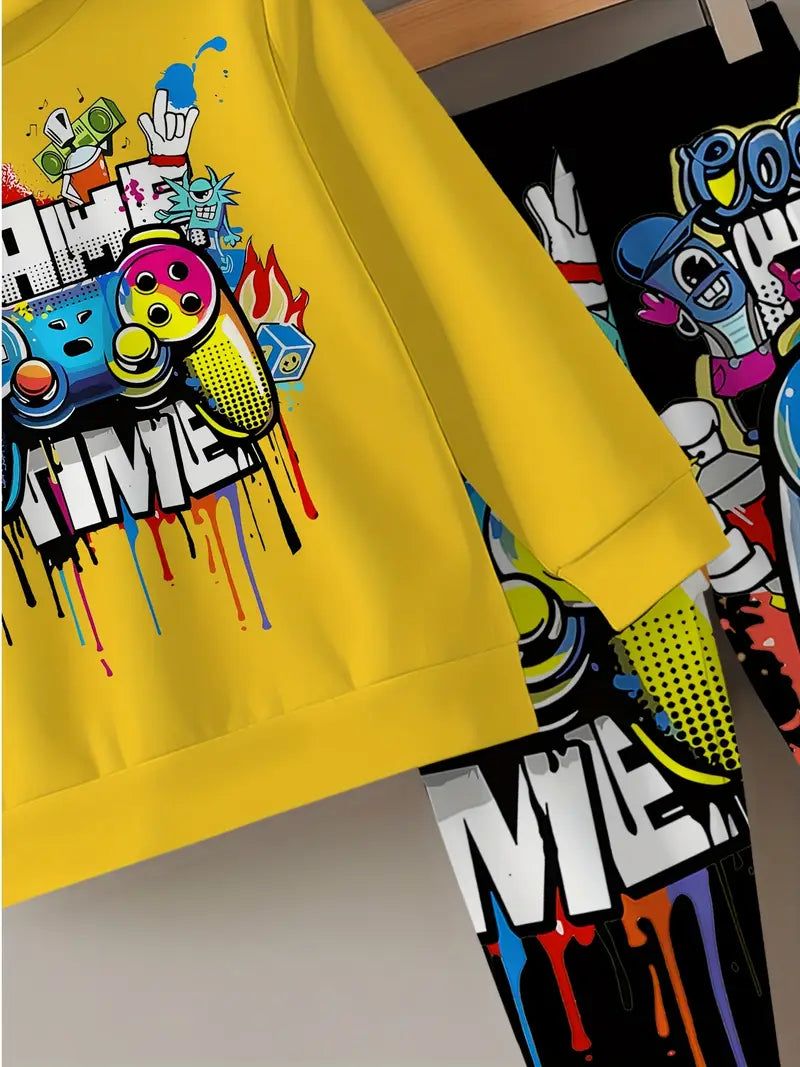 Baby Boys & Girls Hoodie Set graffiti print