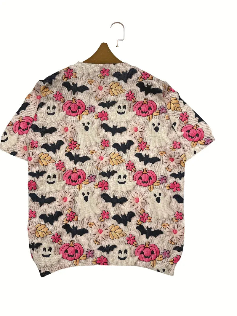 Casual Crew Neck Long Sleeve Sweater, Women's Clothing Pink Pumpkin