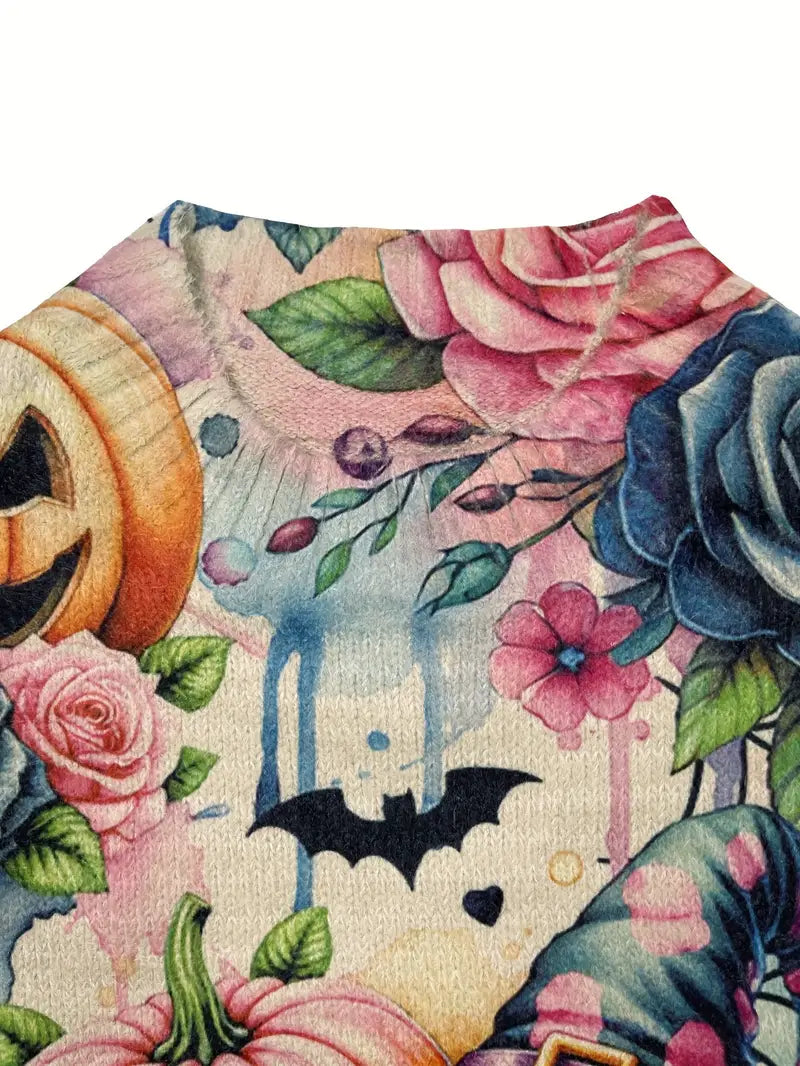 Casual Crew Neck Long Sleeve Sweater, Women's Clothing 3D Halloween