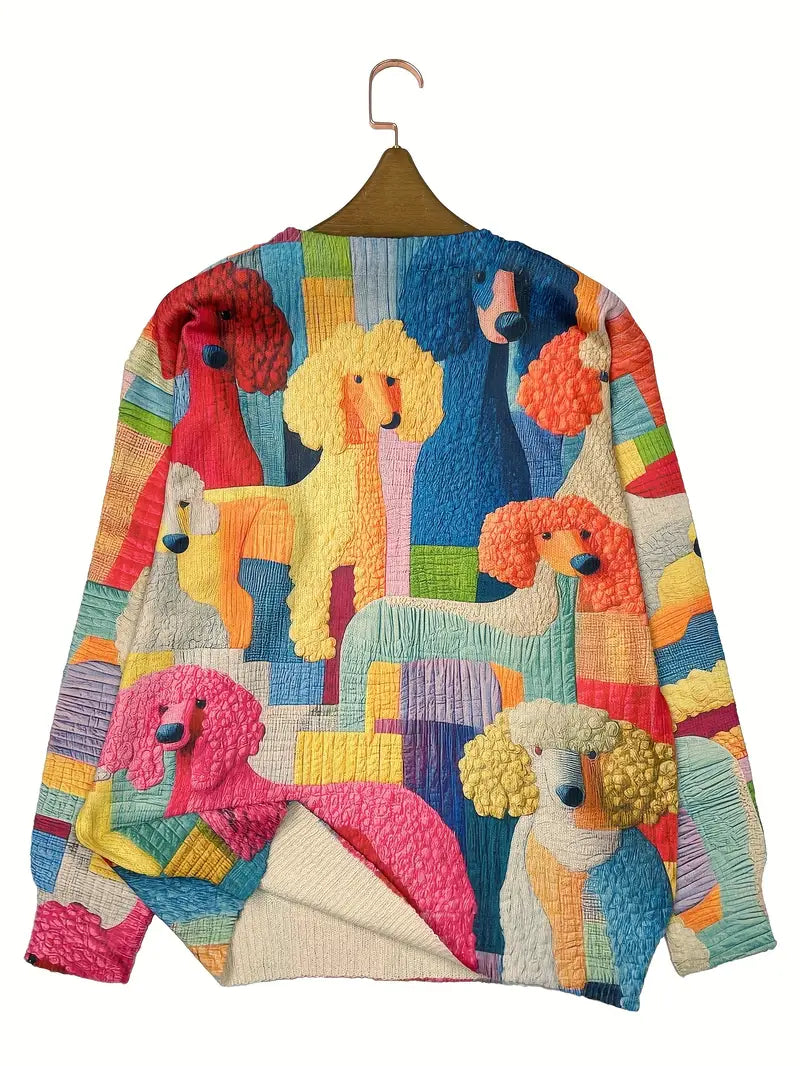 Casual Crew Neck Long Sleeve Sweater, Women's Clothing Toy dog Pattern