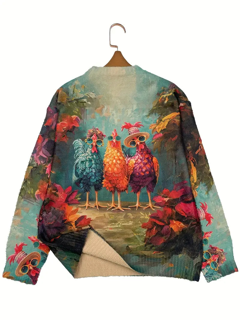 Casual Crew Neck Long Sleeve Sweater, Women's Clothing Vibrant Print