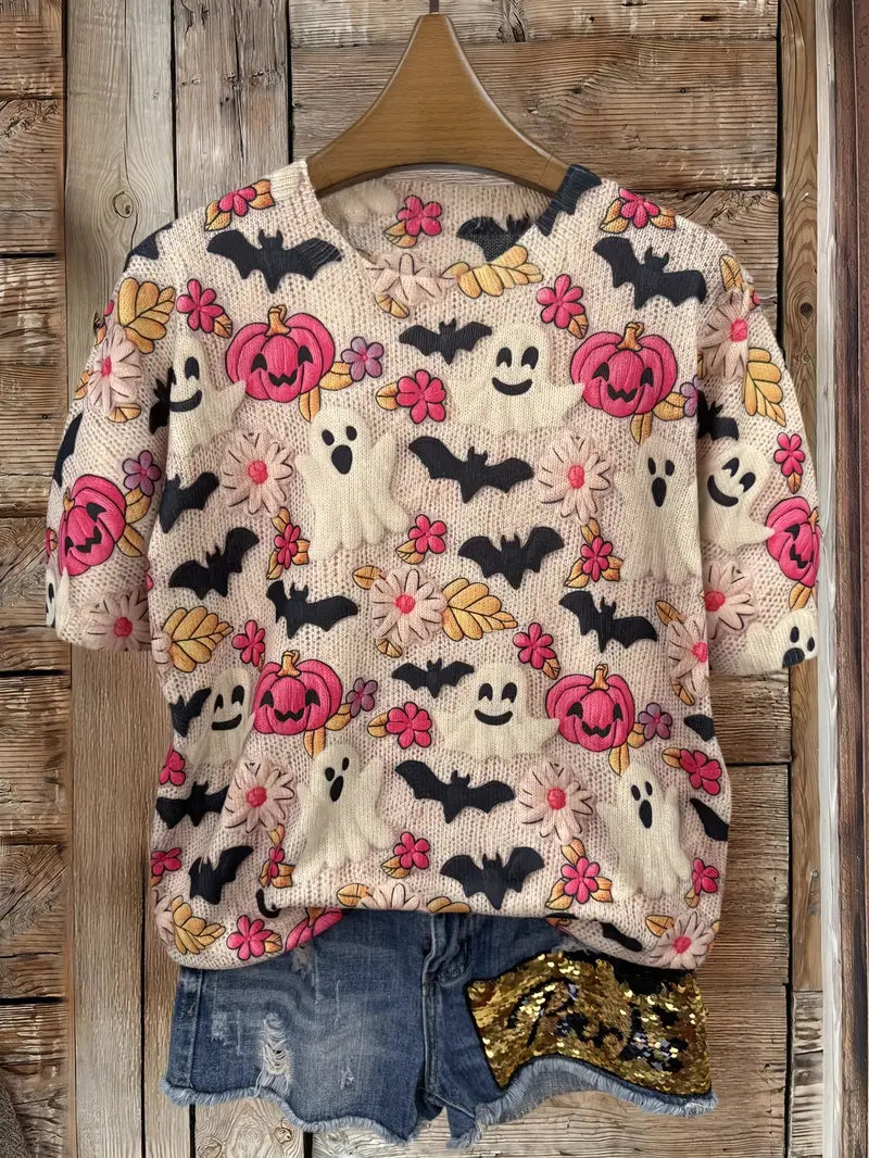 Casual Crew Neck Long Sleeve Sweater, Women's Clothing Pink Pumpkin