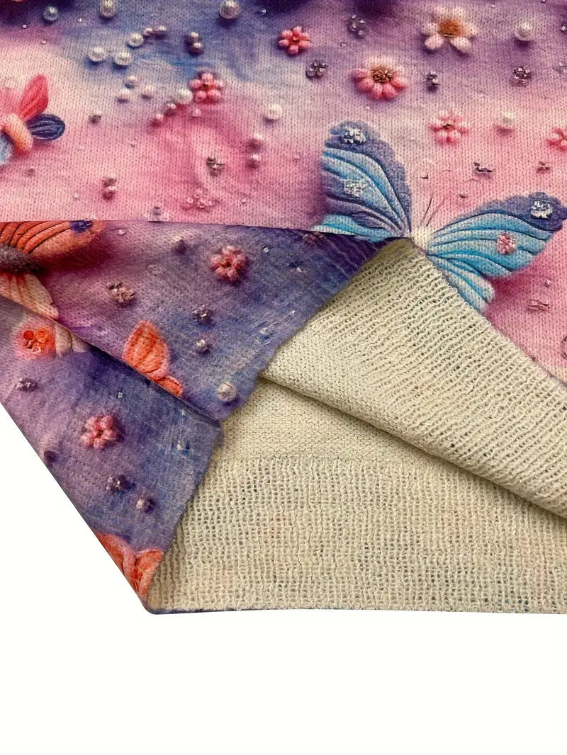 Casual Crew Neck Long Sleeve Sweater, Women's Clothing Shiny Butterfly