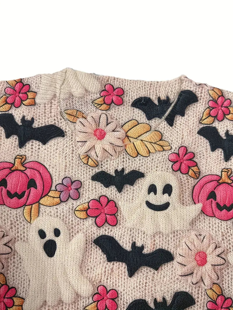 Casual Crew Neck Long Sleeve Sweater, Women's Clothing Pink Pumpkin
