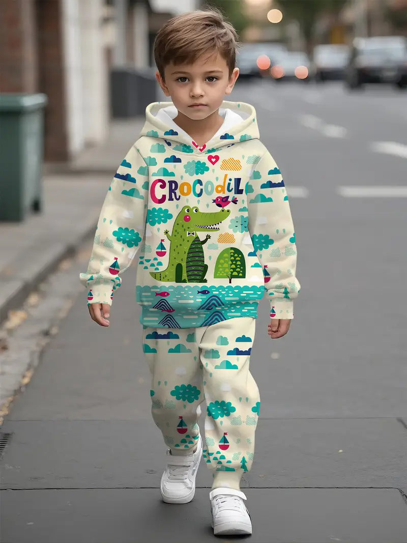 Baby Boys & Girls Hoodie Set Cartoon Crocodile