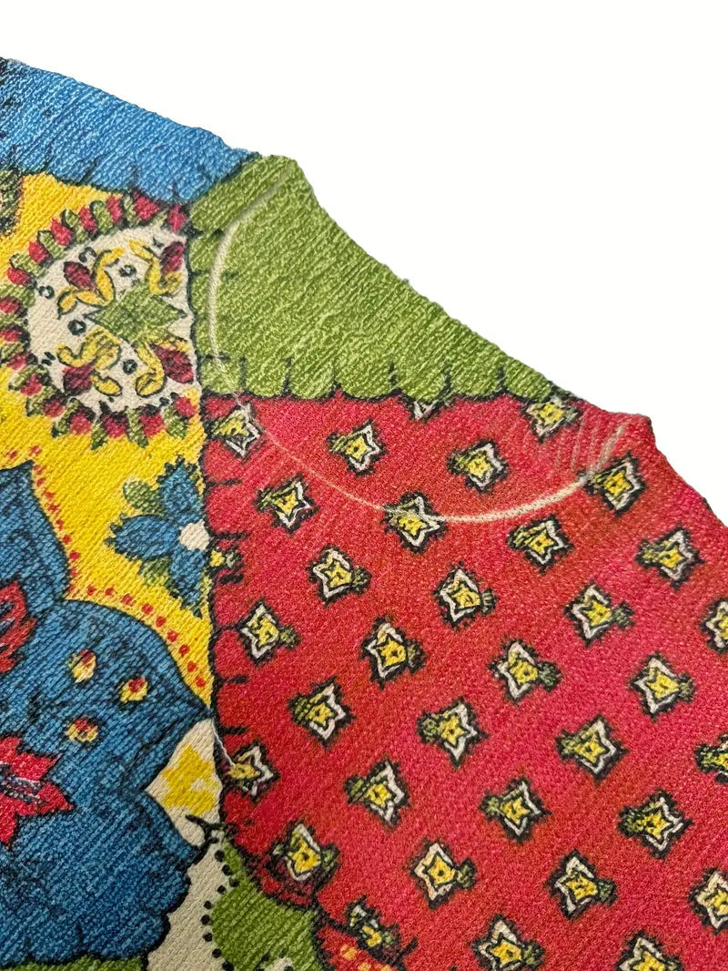 Casual Crew Neck Long Sleeve Sweater, Women's Clothing Vibrant Floral & Geometric