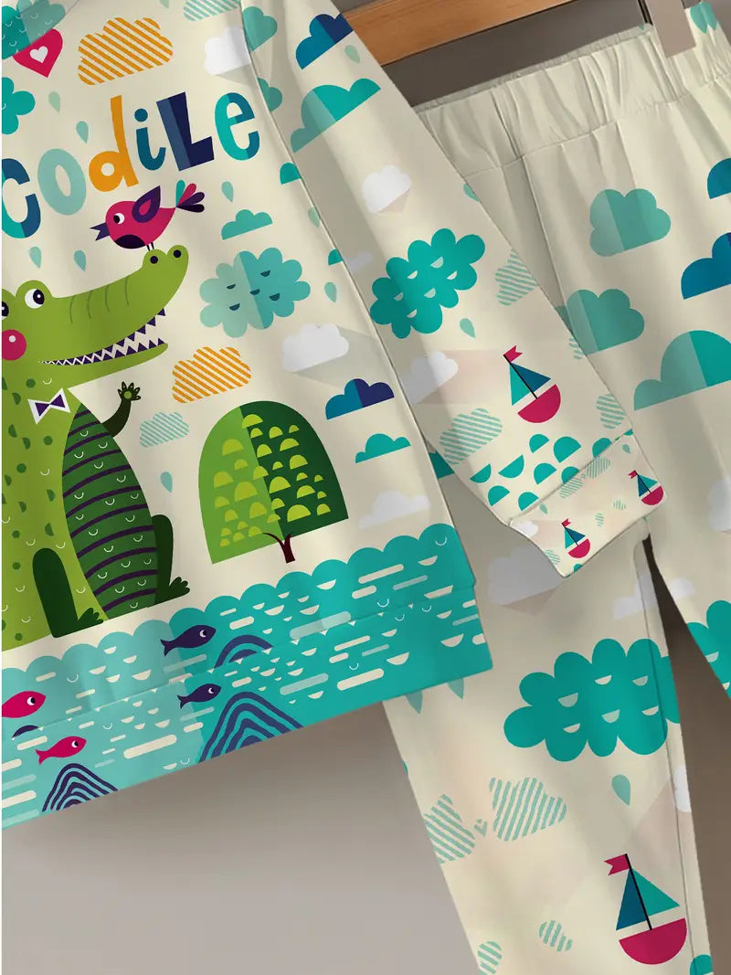 Baby Boys & Girls Hoodie Set Cartoon Crocodile