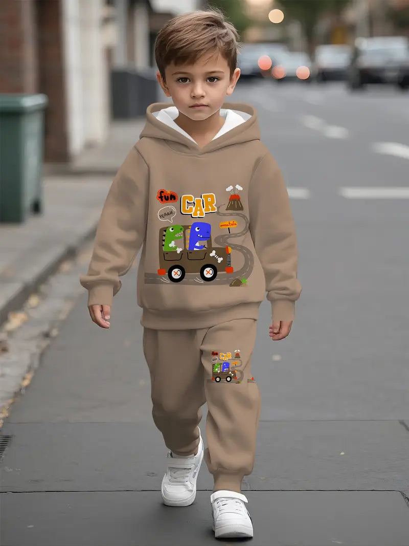Baby Boys & Girls Hoodie Set cartoon car and dinosaur