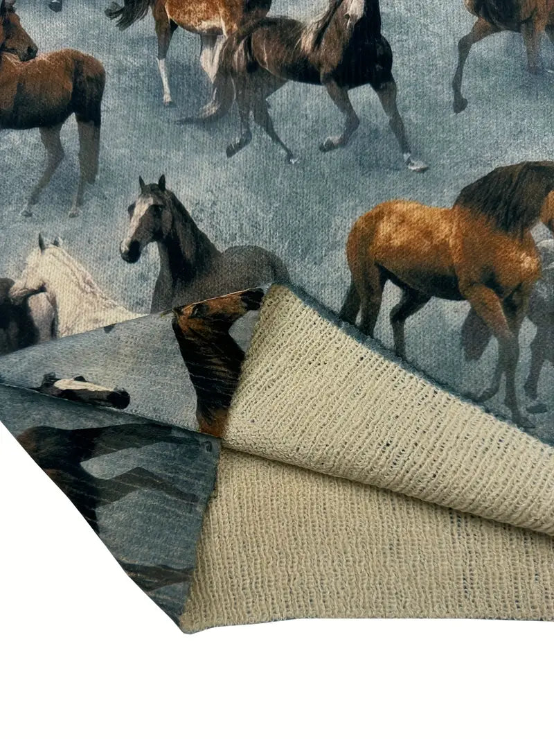 Casual Crew Neck Long Sleeve Sweater, Women's Clothing Horse Herd Print