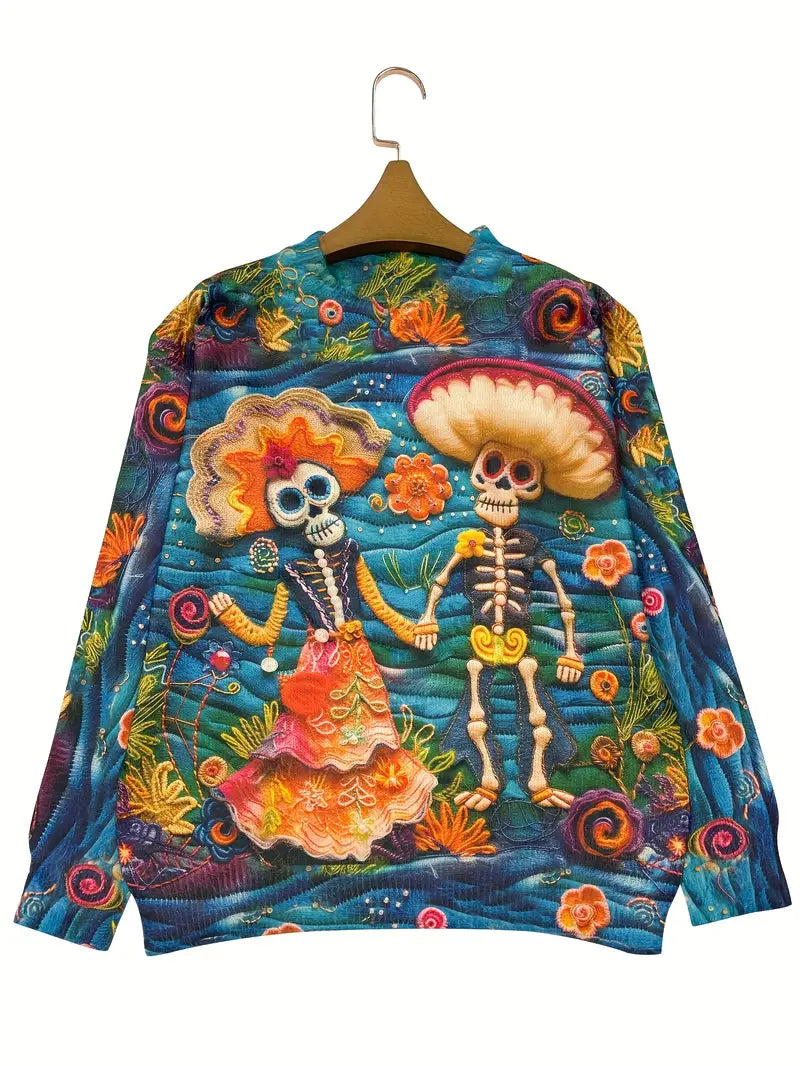 Casual Crew Neck Long Sleeve Sweater, Women's Clothing Undead Couple