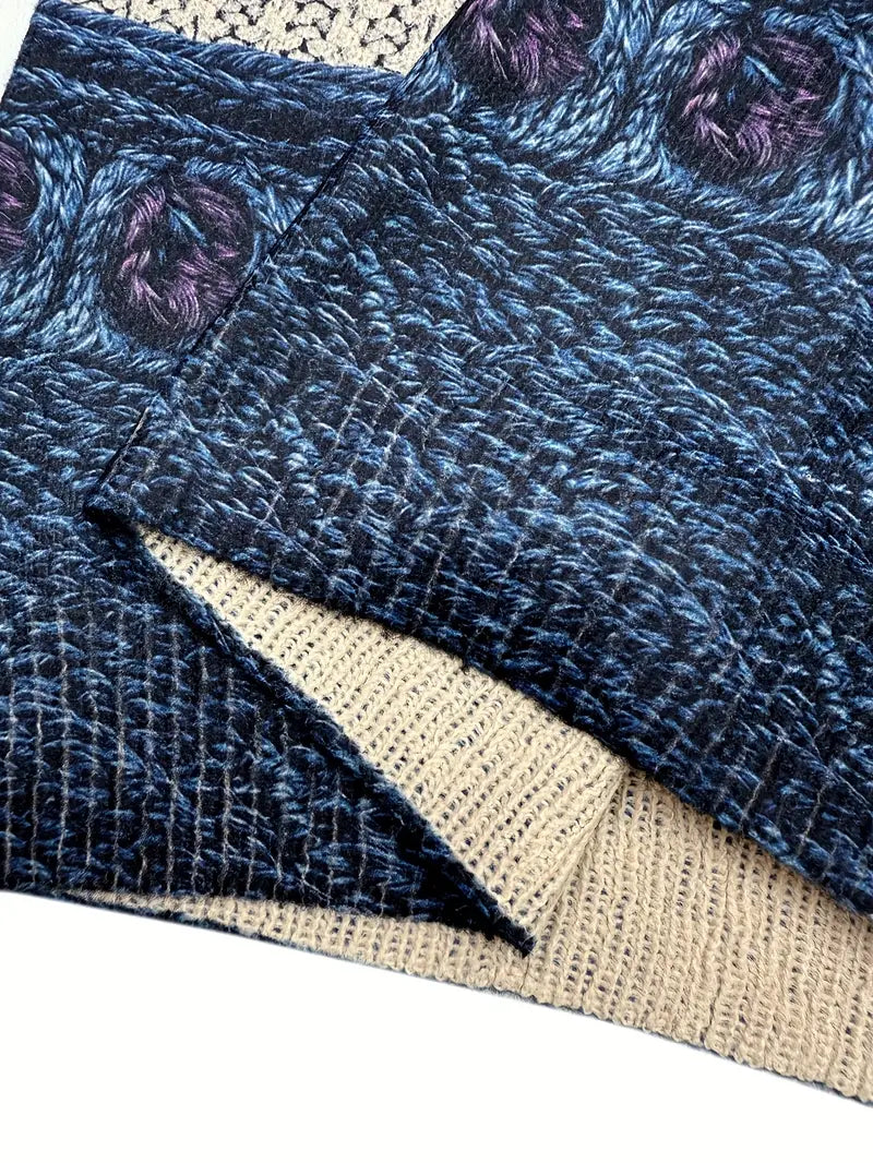 Casual Crew Neck Long Sleeve Sweater, Women's Clothing Intricate Cable Pattern