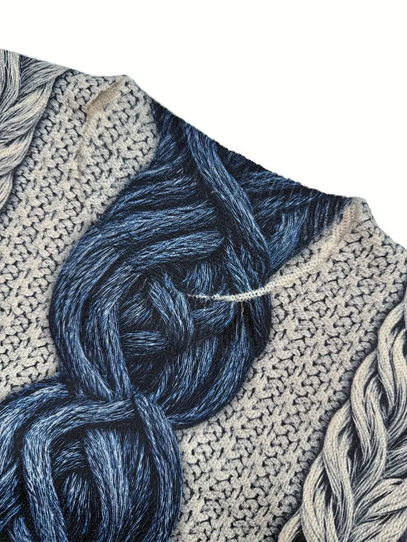 Casual Crew Neck Long Sleeve Sweater, Women's Clothing Intricate Cable Pattern