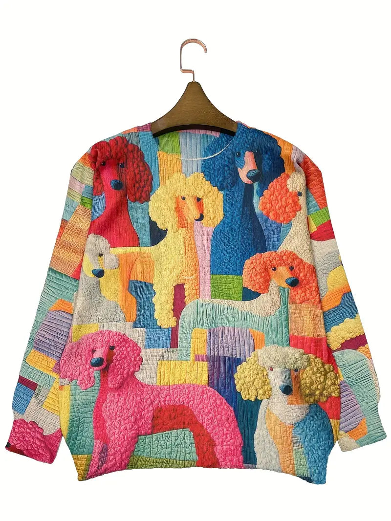 Casual Crew Neck Long Sleeve Sweater, Women's Clothing Toy dog Pattern