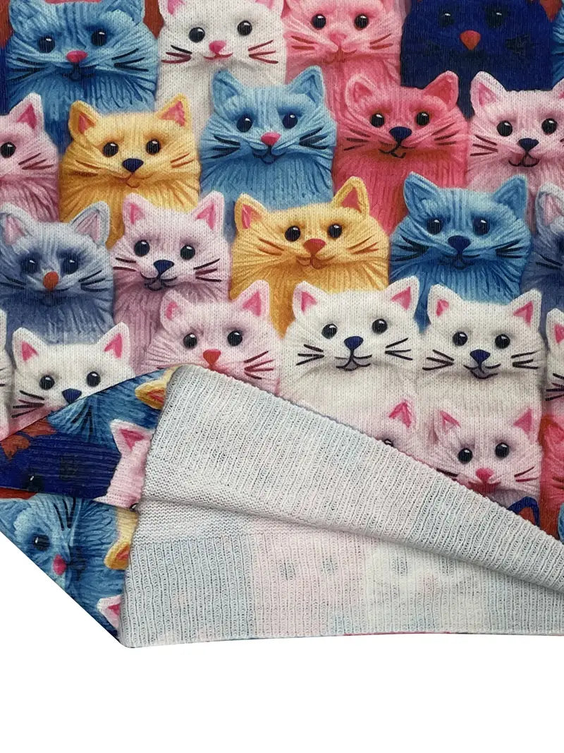 Casual Crew Neck Long Sleeve Sweater, Women's Clothing Colorful Cat